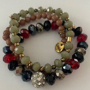 Crystal & stone bundle of 3 Multi-Color Beaded Bracelet Set